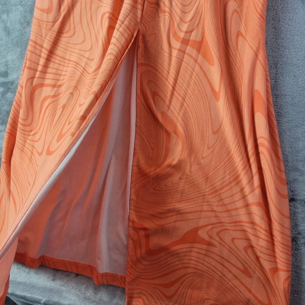 SO Juniors XL High‎ Rise Maxi Skirt Orange Abstract Print Y2K Retro Summer Vibe